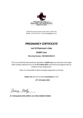 Pregnancy Certificate for Lot 53